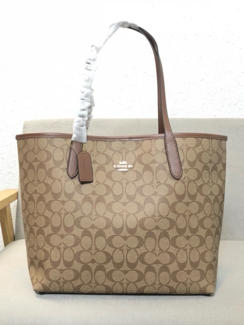 Coach Beige and Brown Signature Canvas Tote